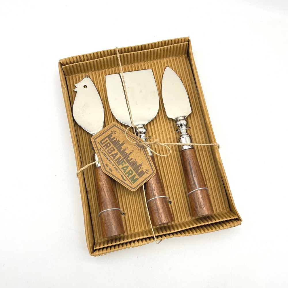 Thirsty Stone Sheesham Wood Cheese Knife Set Stainless‎ Steel 3 Piece Utensils
